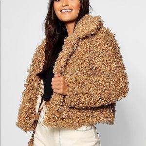 Boohoo Plus teddy coat in brown - Brown S